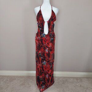 Outcast Harper Mesh Cobra Maxi Halter Dress Size Large
